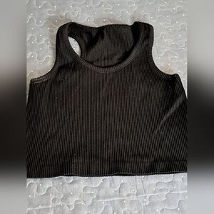 Black Ribbed Tank Sports Bra - Women